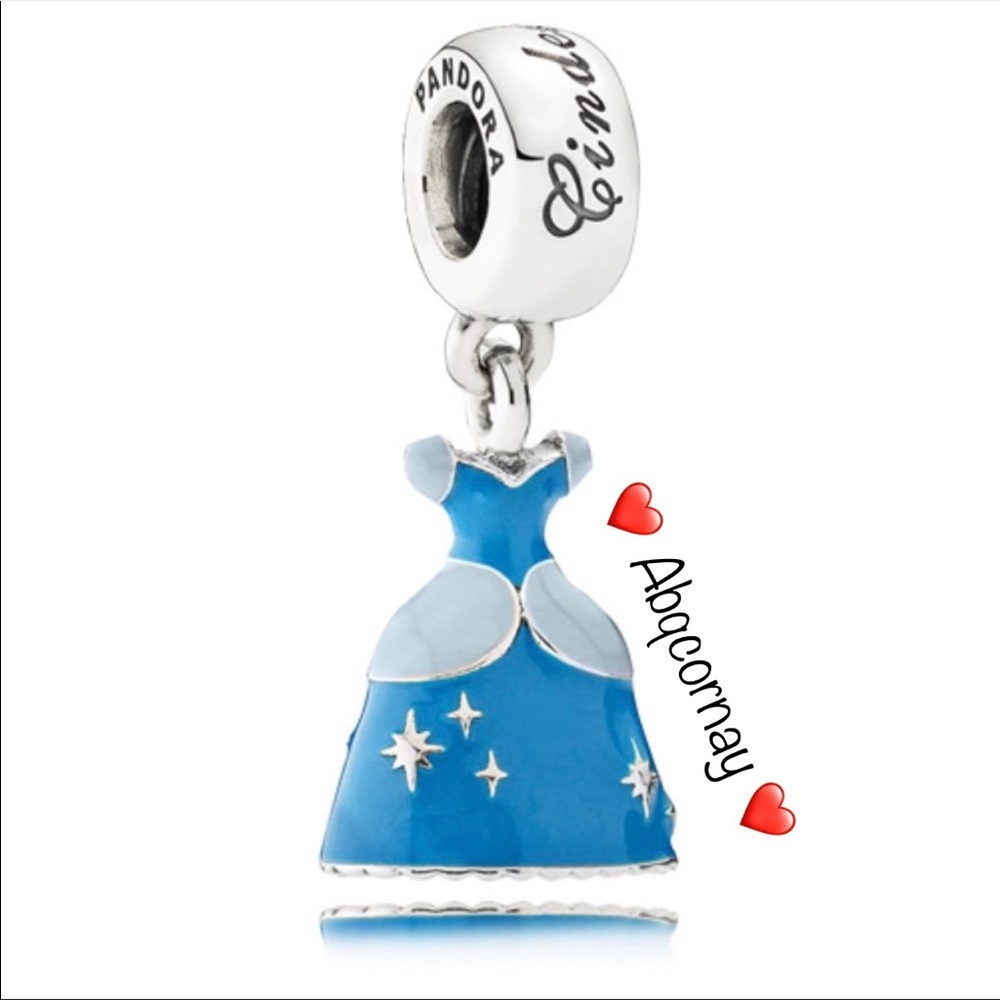 EUC Pandora Silver Cinderella's Azure Blue Dress Disney Princess Dangle Charm